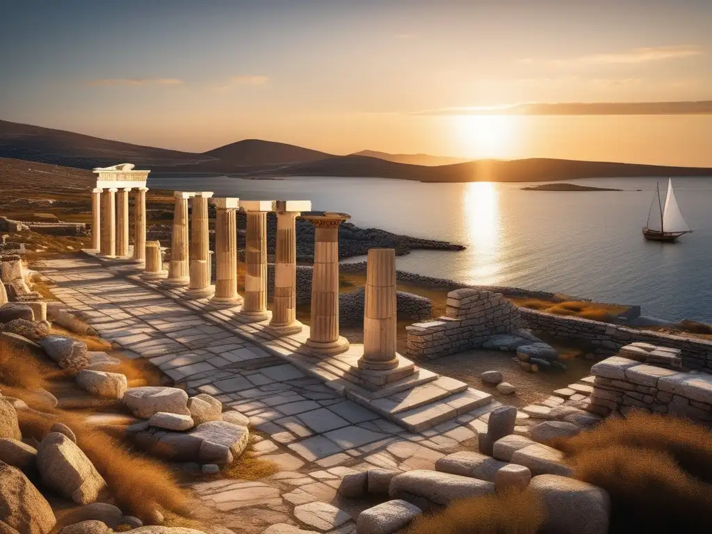 Delos, ciudad mítica: ruinas antiguas, templos y mercado, rodeada de mar y naturaleza