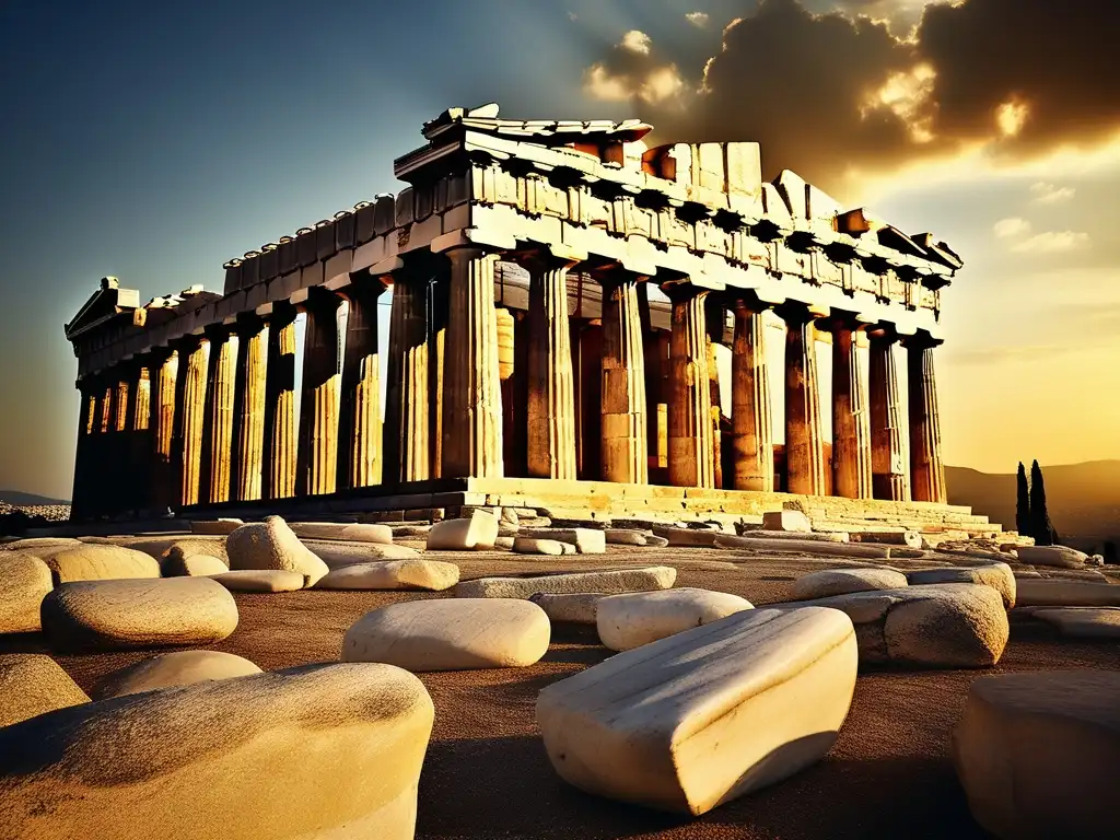 Parthenon, símbolo eterno y majestuoso de la Antigua Grecia, embajada de las relaciones internacionales modernas