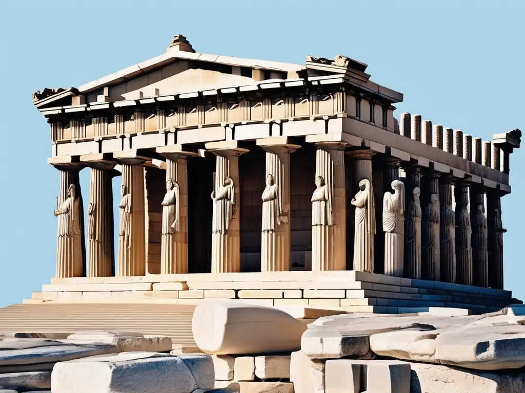 Santuario Erecteión Acrópolis dioses Grecia: Templo sagrado en Atenas, Grecia, con sus icónicas Caryatids y arquitectura iónica