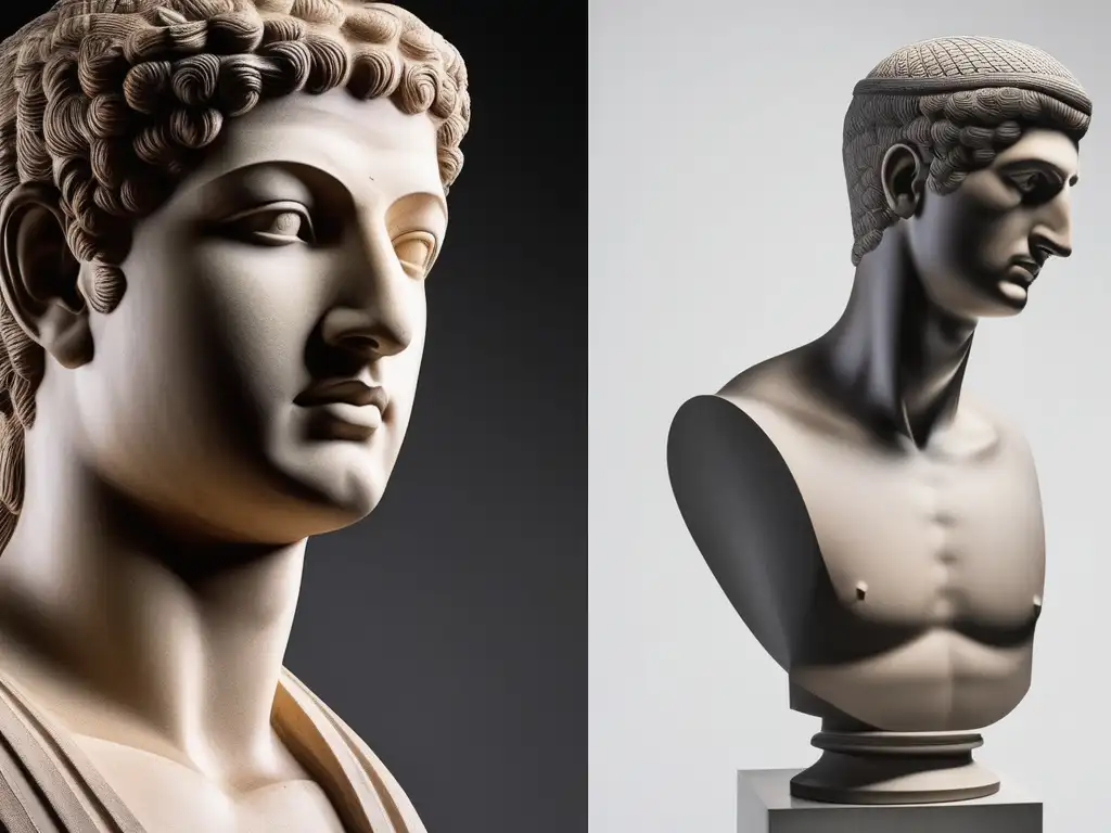 Evolución escultura masculina Grecia: Kouros idealizado en escultura griega antigua, representando fuerza y vitalidad