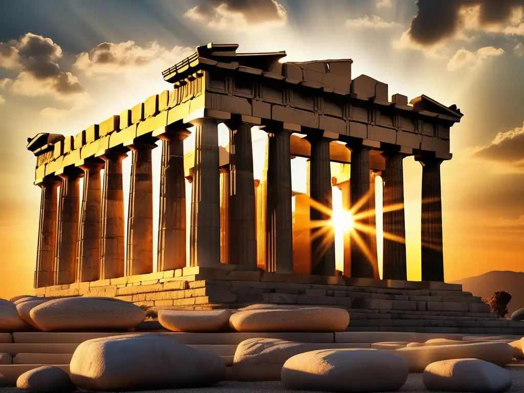 Fotografía detallada del Parthenon en la Acrópolis de Atenas, resalta su esplendor y grandiosidad