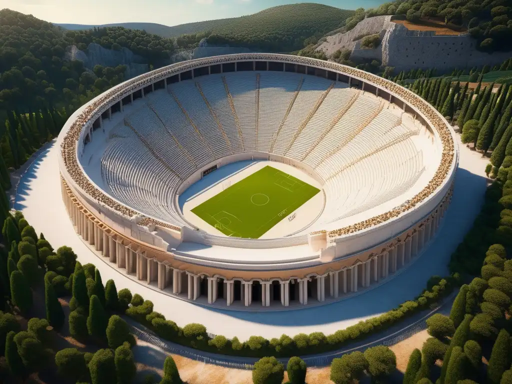 Impresionante estadio de la Antigua Grecia rodeado de naturaleza y construido en mármol blanco