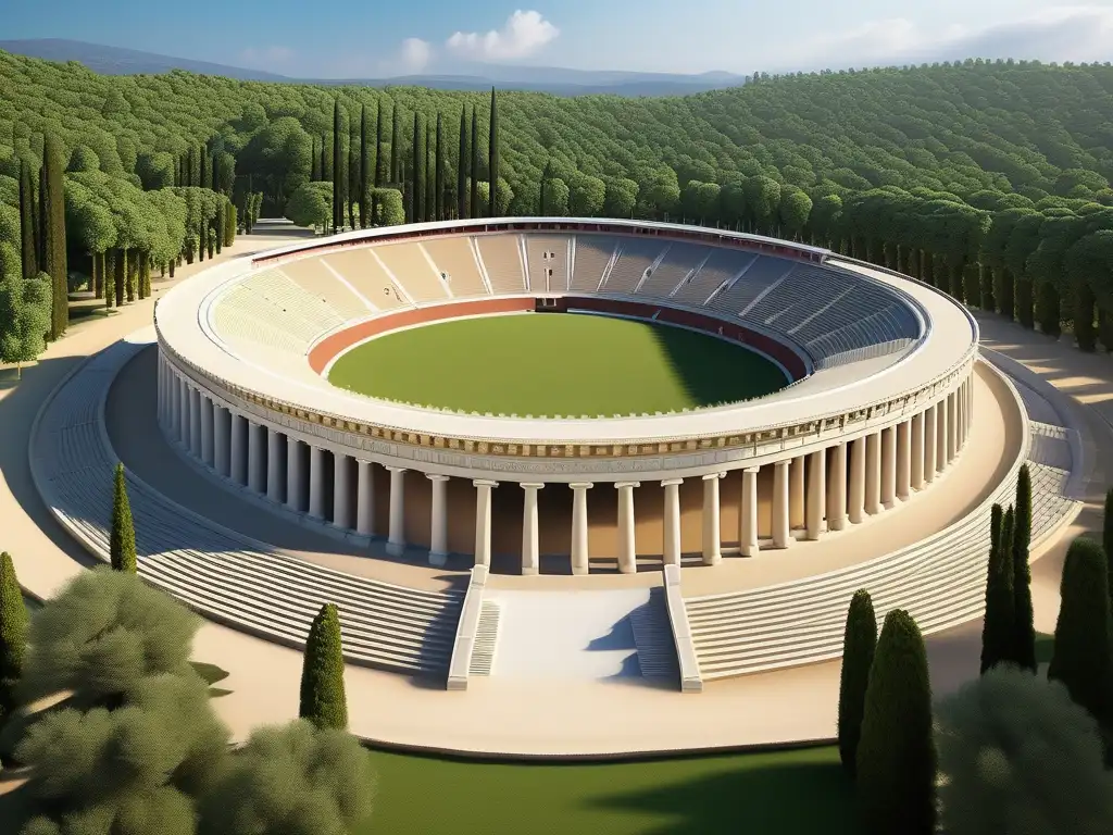 Estadio de Olympia: Impactante imagen fotorealista que muestra la grandeza y brillantez arquitectónica del antiguo estadio griego