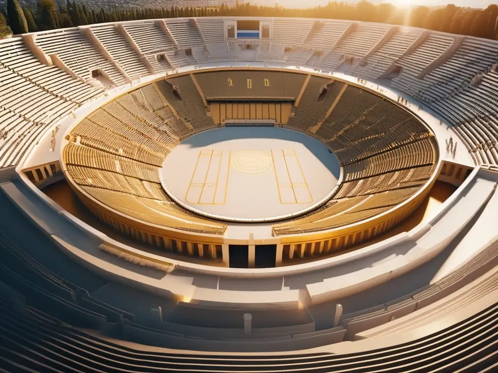 Estadio griego antiguo con Zeus y los Juegos Olímpicos