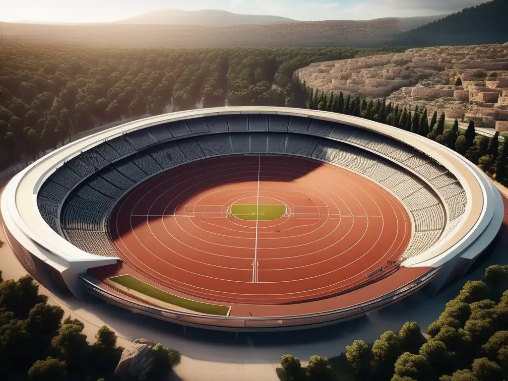 Juegos Nemeos: Importancia en competencias modernas, estadio atletismo contemporáneo fusiona con ruinas antiguas