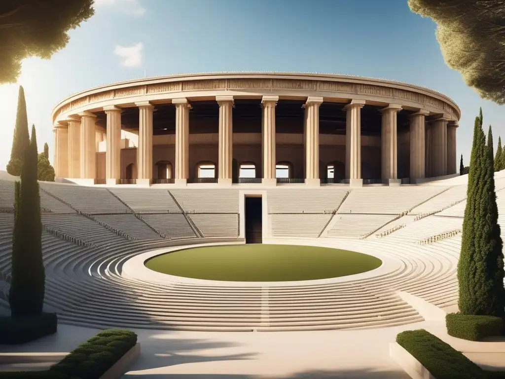 Vista impresionante del Estadio Olímpico en Atenas, Grecia: Origen de los Juegos Olímpicos en la antigua Atenas