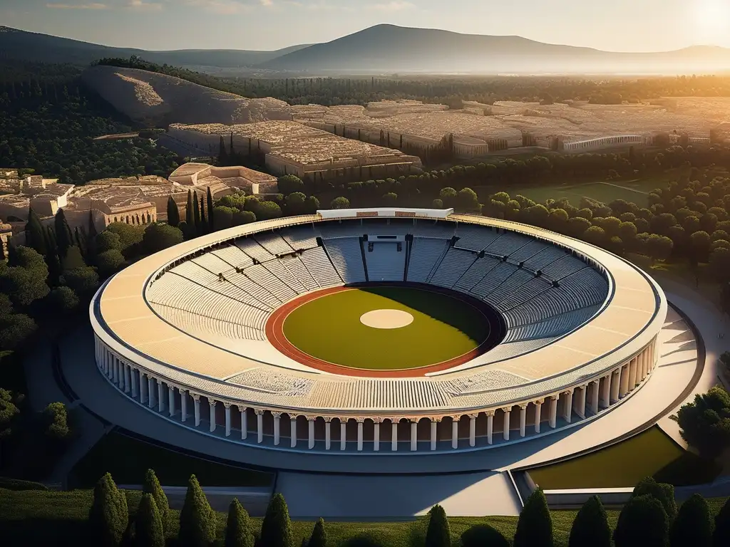 Vista aérea del magnífico Estadio Olímpico en Olimpia, Grecia