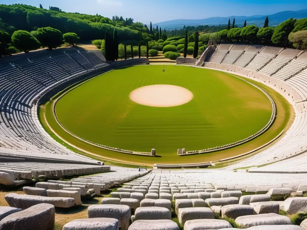 Vista impresionante del antiguo estadio de Olympia en Grecia, con historia y evolución de los estadios griegos