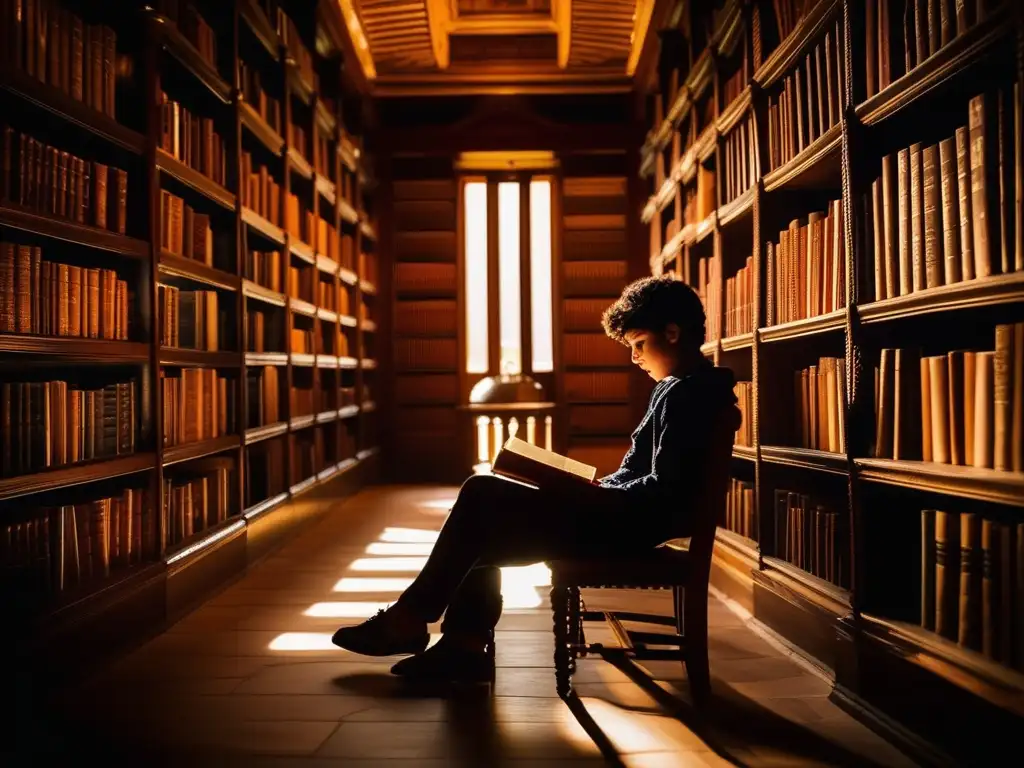 Influencia actual de la esclavitud en Grecia: Estudiante leyendo en una biblioteca sobre la herencia griega