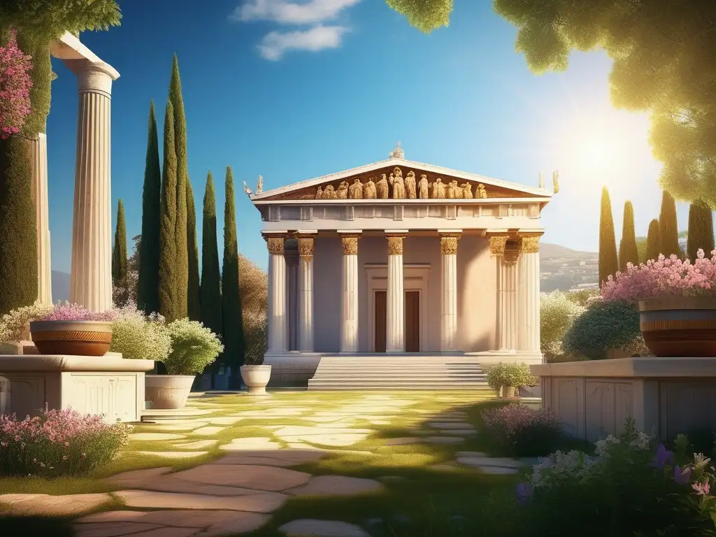 Tradiciones festivas familiares en la Antigua Grecia: Courtyard en Festival de Anthesteria, templo a Dionysus y celebraciones alegres