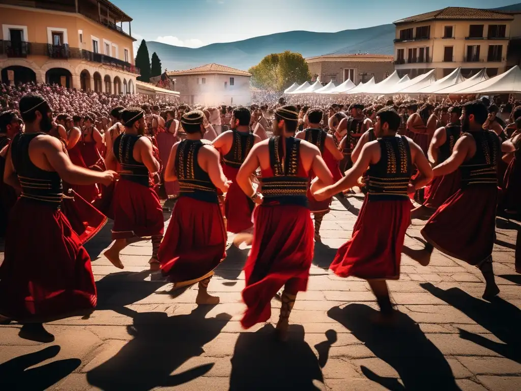 Festival de las Carnes en Esparta: Danza sincronizada de jóvenes espartanos en un animado y vibrante evento cultural