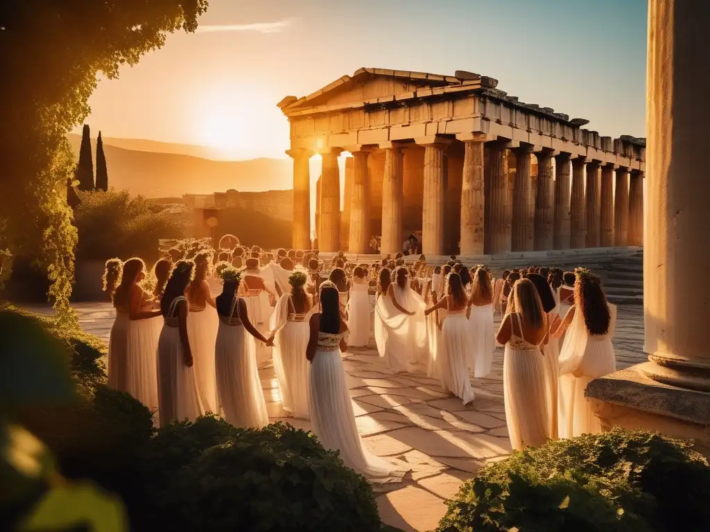 Influencia Celebraciones Dionisíacas en Grecia: Festival antiguo en ruinas de templo griego