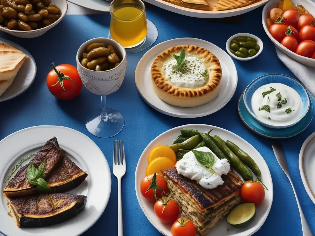 Fotorealista festividad Haloeas en Grecia, mesa llena de platos vibrantes y deliciosos