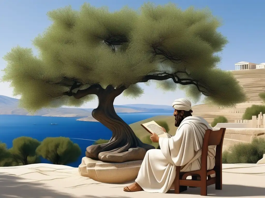 Filosofía del ser en Parménides: imagen del filósofo griego en paisaje minimalista