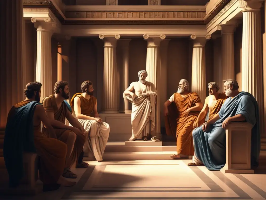 Descubre cómo se vestían los filósofos: La Toga en la Antigua Grecia 10 filosofos antiguos en gran salon 34 1