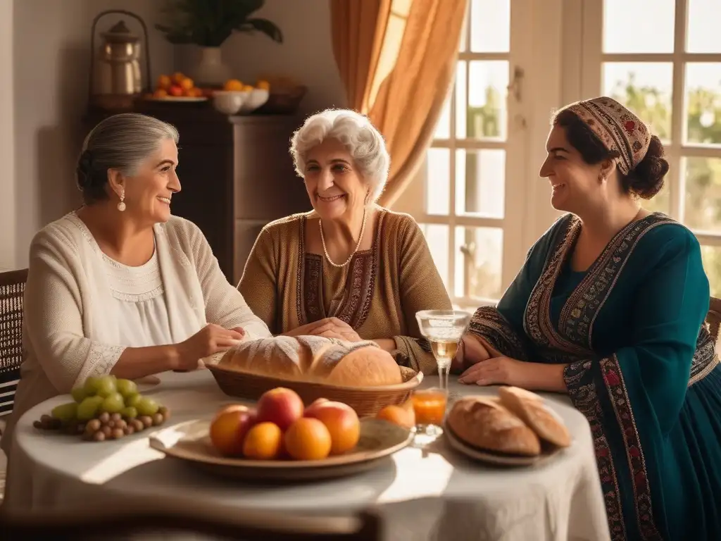 Vínculos familiares mujeres griegas alrededor de una mesa llena de amor, tradiciones y delicias culinarias griegas