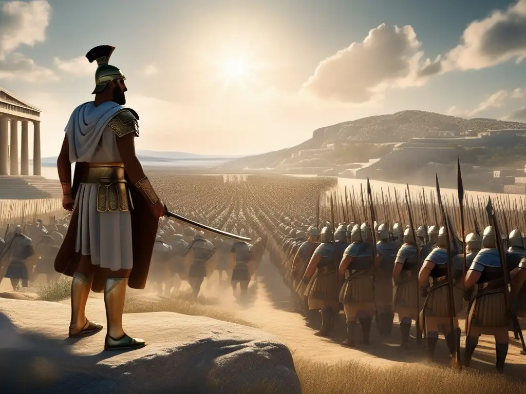 Mensajero en batalla en la antigua Grecia Mensajeros en la guerra de la Antigua Grecia: escena épica de soldados en batalla y un valiente mensajero con un rol crucial