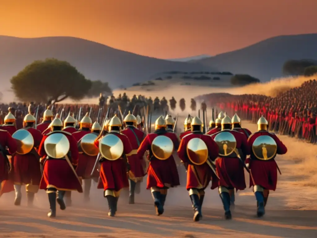 Batalla de Maratón: Griegos vs Persas Influencia Guerras Médicas en cultura griega: Batalla de Maratón, soldados griegos en formación, Persianos en distancia