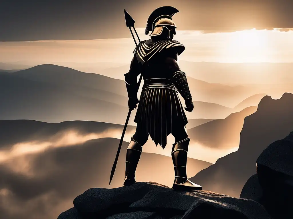 Guerrero griego en armadura de bronce, listo para la batalla - Valor heroico en la épica griega