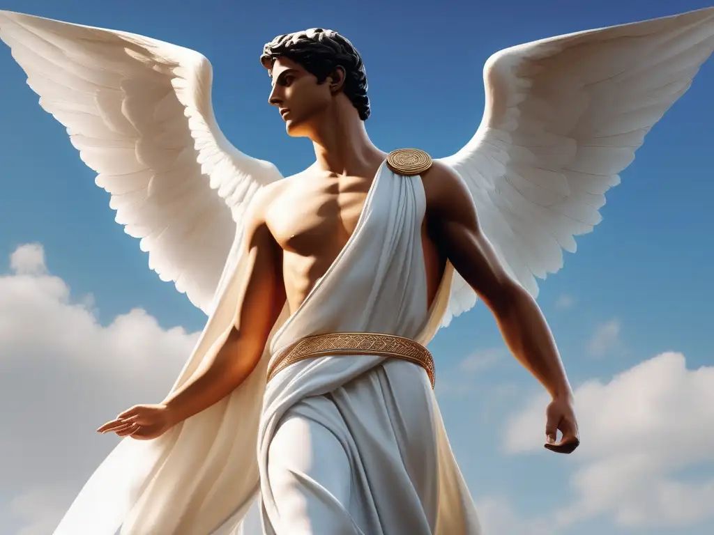 Hermes, mensajero de los dioses, en estilo fotorealista y minimalista