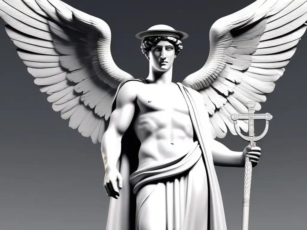 Hermes, dios mensajero en Grecia antigua, con su caduceo