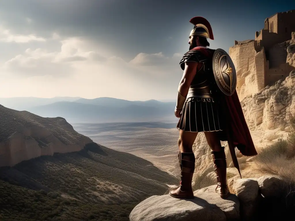 Héroe griego en paisaje épico: valor heroico en la épica griega