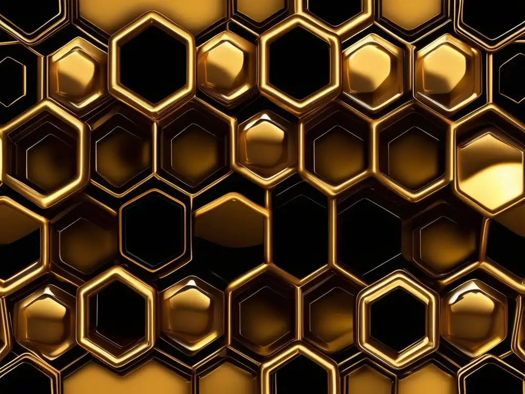 Significado simbólico de las abejas en Grecia: Imagen detallada y minimalista de panal dorado con miel brillante en fondo negro