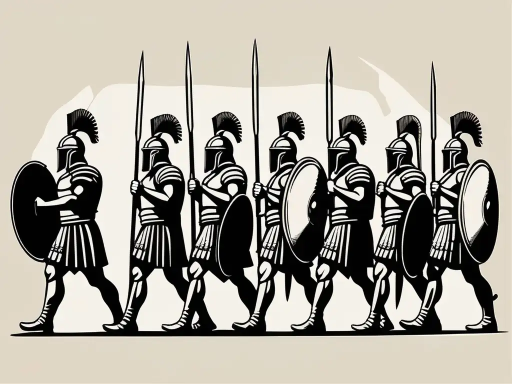 Importancia militar en la Antigua Grecia: Hoplites en formación phalanx con armaduras de bronce y escudos redondos