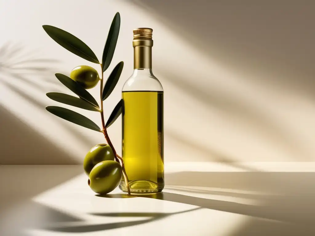 Aceite de oliva en la Antigua Grecia: rama de olivo y botella de aceite dorado