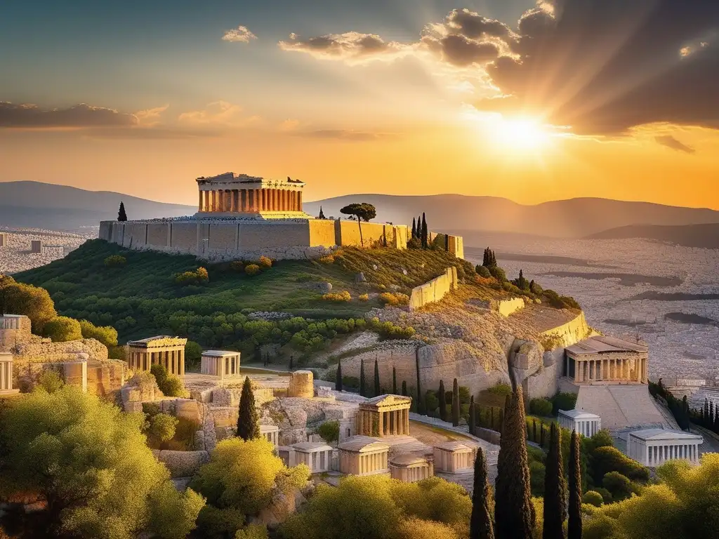 Impresionante imagen 8k de la resplandeciente Atenas en la antigua Grecia, con la icónica Acrópolis y la grandiosidad del Partenón