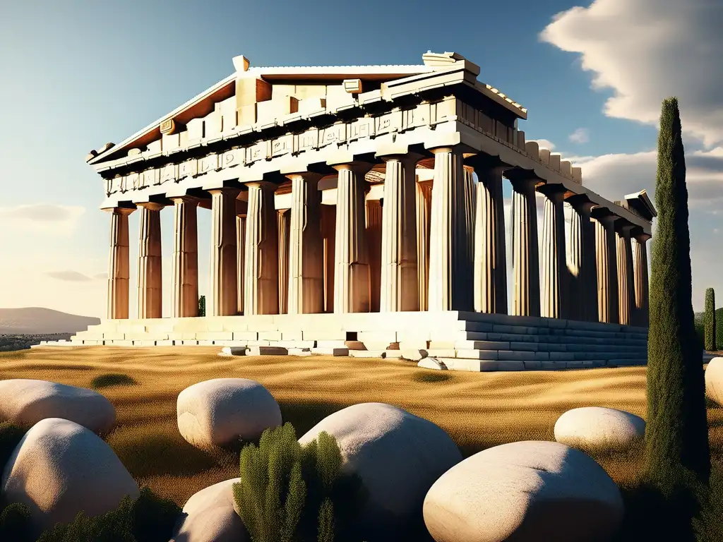 Acropolis de Grecia: Paisaje fotorealista de la majestuosa Acropolis, con el Parthenon y su influencia en la Guerra del Peloponeso