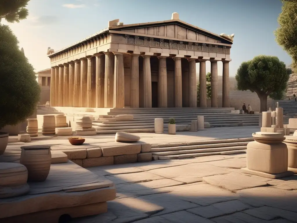 Ágoras en la Antigua Grecia: Imagen 8k detallada muestra la grandiosidad de estas vibrantes plazas públicas