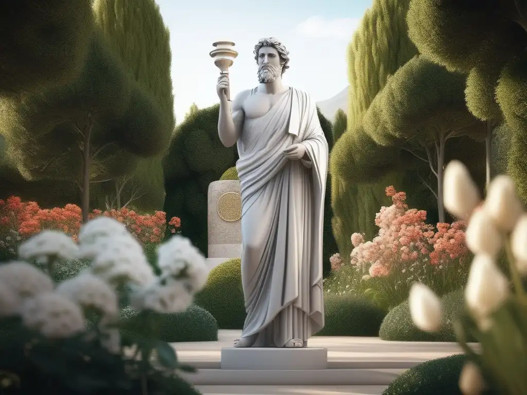 Asclepius, dios griego de la medicina en paisaje sereno y detallado: Medicina en la mitología griega