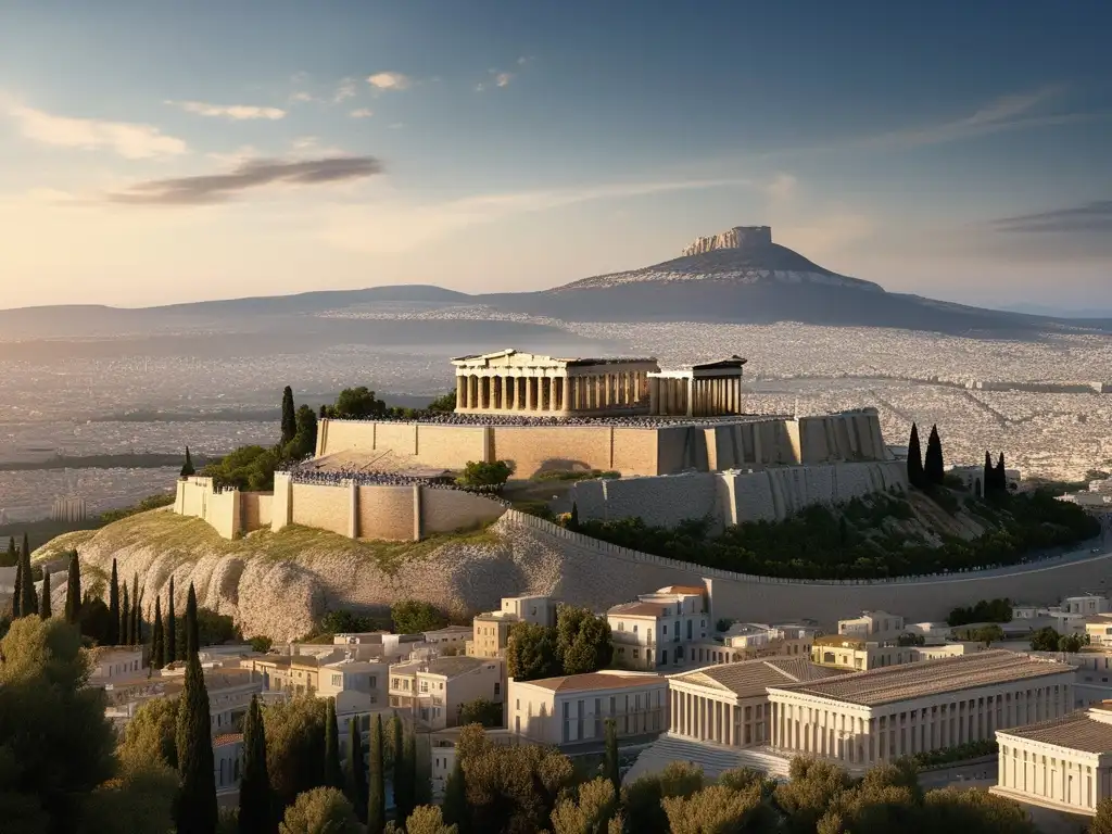 Vista impresionante de Atenas con Acropolis y su influencia en la Guerra del Peloponeso