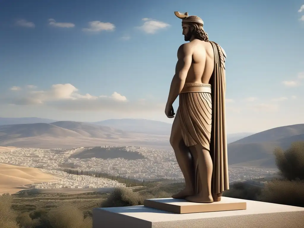 Cadmus, fundador legendario de Thebes, lidera con fuerza y vestido como un héroe de Tebas en la historia