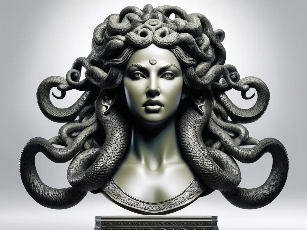 Imagen impactante: Medusa, Gorgona de la mitología griega, destacando su presencia en la iconografía griega