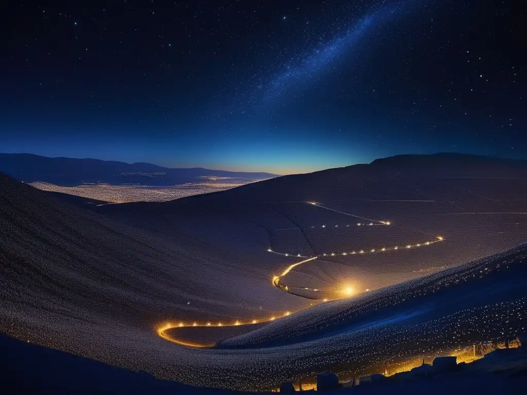 Noche estrellada en la Antigua Grecia: Astronomía y maravilla en un cielo indigo lleno de constelaciones