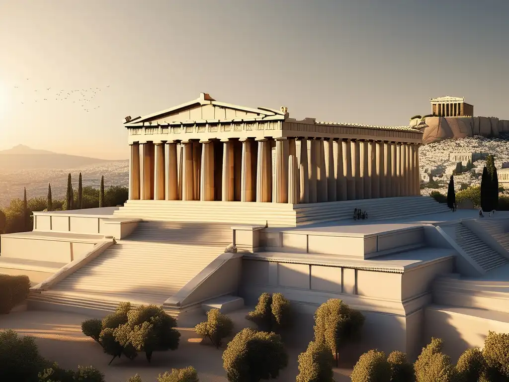 Testimonio histórico de la Guerra del Peloponeso: Atenas, la majestuosa Acropolis y el Parthenon bañados por la luz dorada