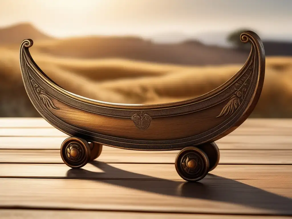 Herramientas agrícolas antiguas Grecia: hermosa imagen realista de una antigua hoz griega de bronce descansando en un carro de madera envejecida