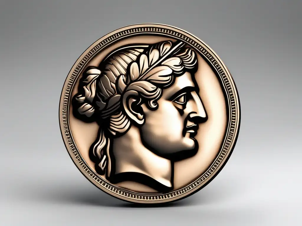 Moneda antigua de Grecia: Detalle de bronce con figura mitológica