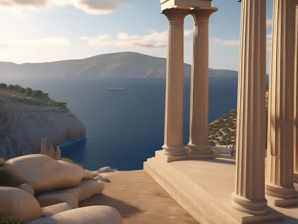Evolución moda masculina Grecia: Imagen detallada 8k que muestra paisaje griego con hombres vestidos en trajes tradicionales y elegantes