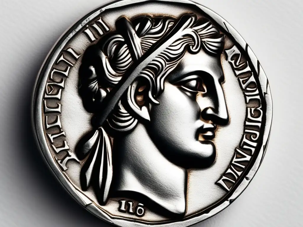 Dracma: historia y significado - Imagen realista de una antigua moneda de plata de Grecia, detallando su diseño y artesanía, con fondo minimalista