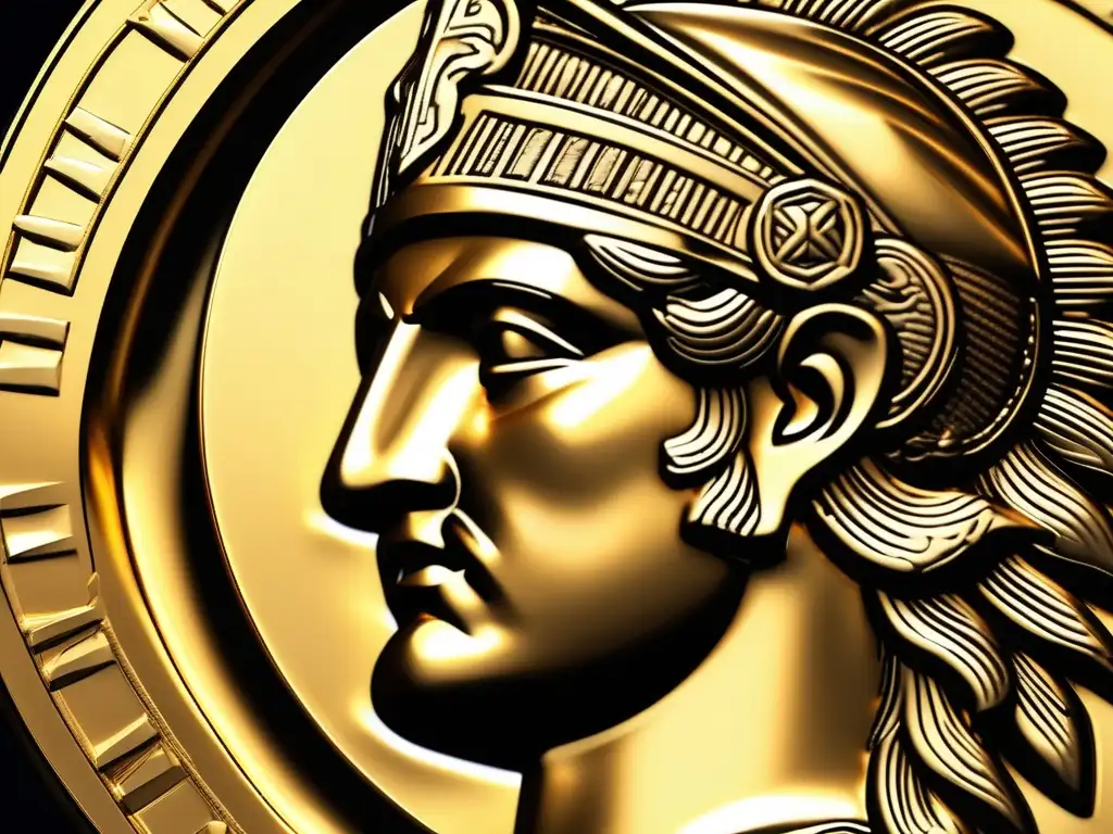 Moneda de oro de la antigua Grecia con guerrero y batalla - Importancia de las monedas en la guerra Grecia