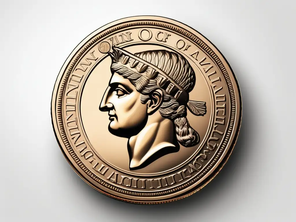 Influencia mitología acuñación griega: Moneda griega con simbolismo mitológico en fondo blanco