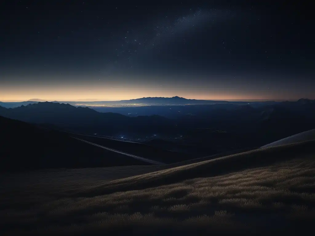 Un paisaje nocturno con montañas silueteadas, estrellas brillantes y la Vía Láctea, inspirado en los filósofos presocráticos