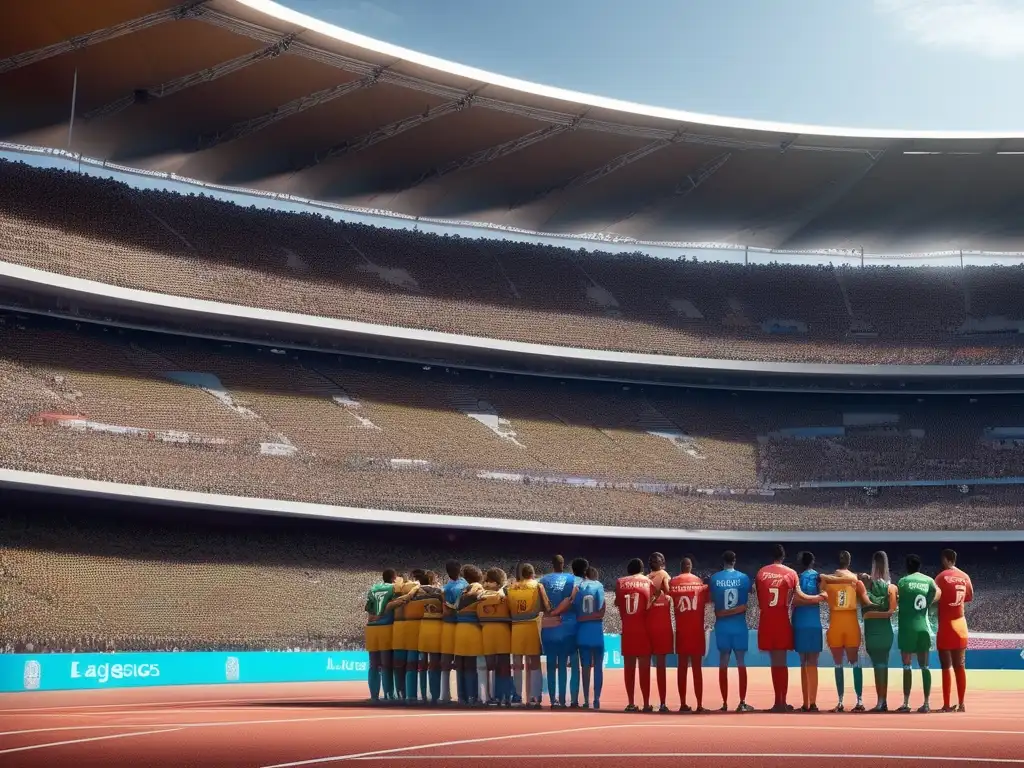 Historia y significado de los Juegos Olímpicos: Ceremonia de entrega de medallas en estadio lleno de espectadores y atletas orgullosos