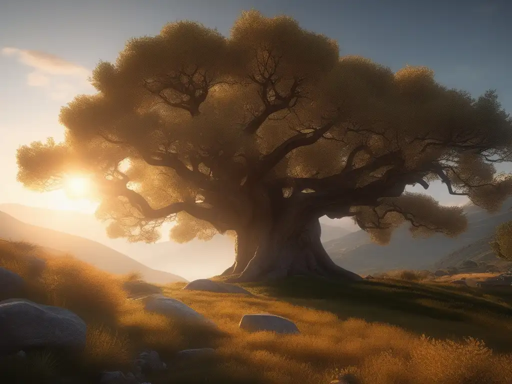 Paisaje griego antiguo con Oráculo de Dódona y profecías misteriosas