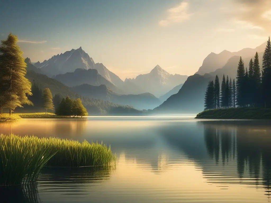 Paisaje sublime con lago cristalino rodeado de montañas y vegetación exuberante