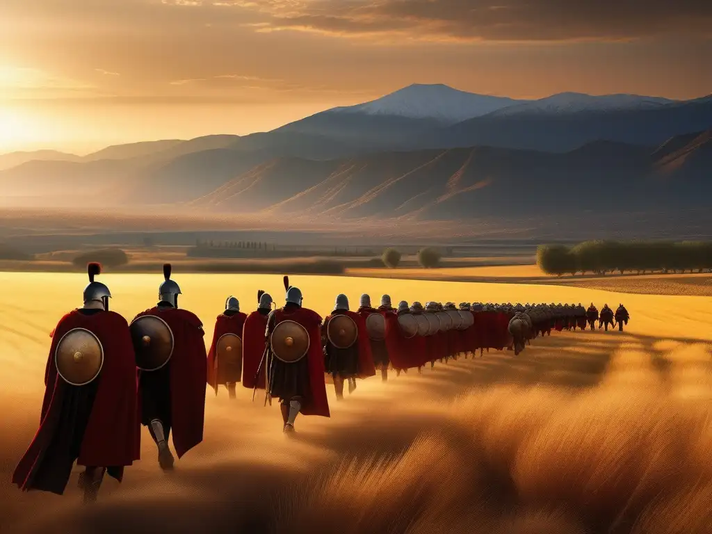 Paisaje sereno de Esparta al atardecer con festivales religiosos y entrenamiento militar