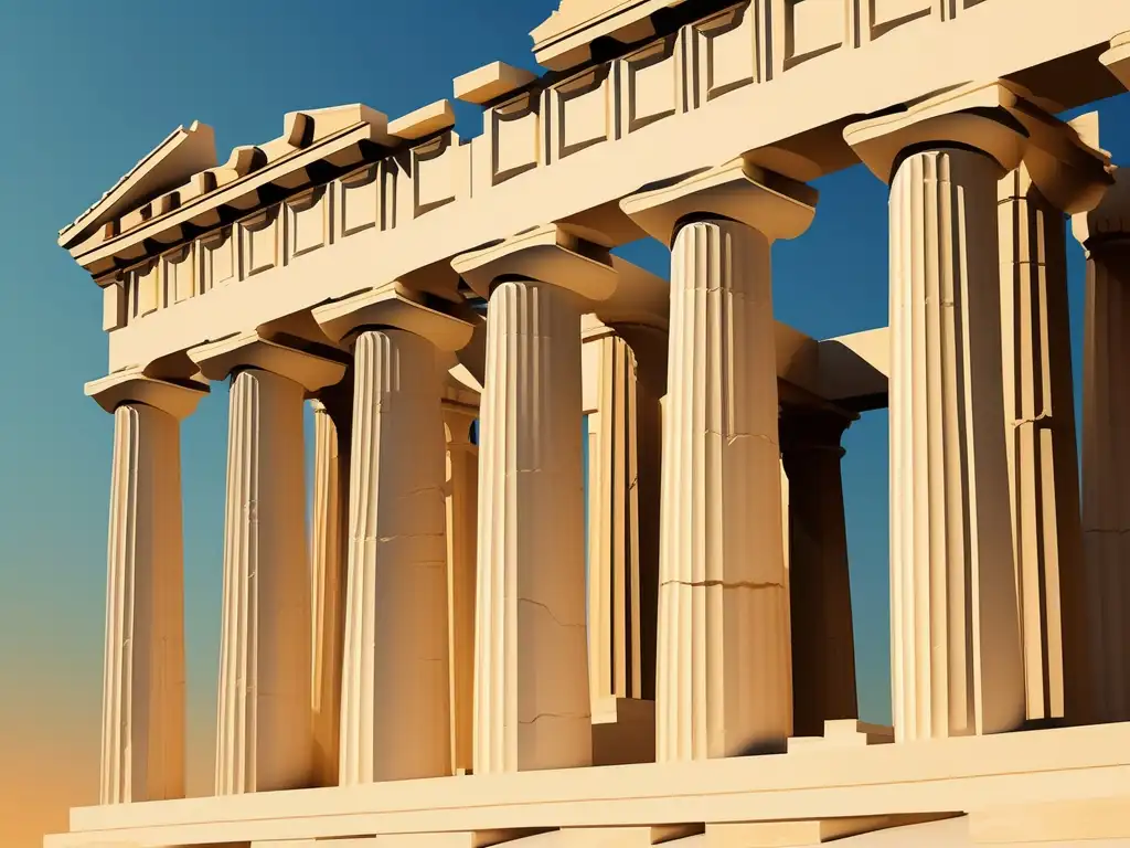 Parthenon en Acropolis, estructura icónica de la antigua Grecia con detalles arquitectónicos y paisaje